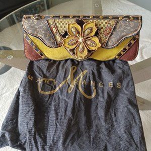 Vintage suede Mary Frances clutch purse - multicolor